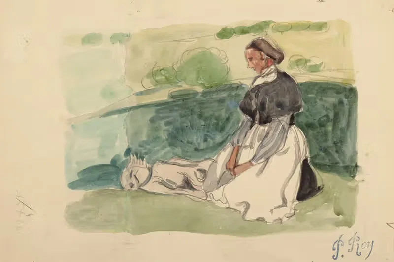Бретонка, сидящая на лугу by Пьер Руа, 1900-1905 — digital art print download