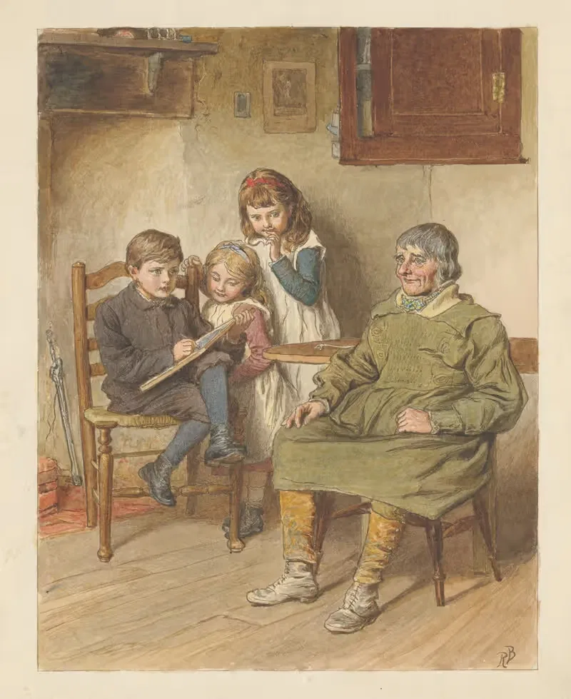 Boy Sketching a Man with Two Girls Watching — Robert Barnes