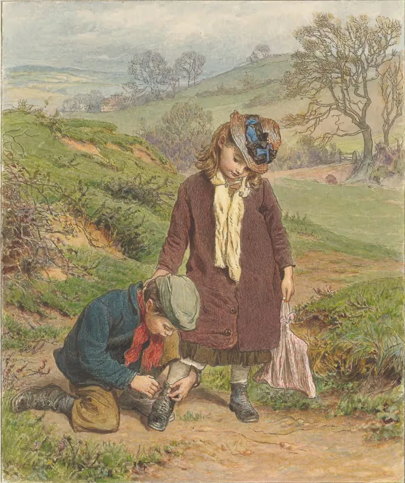 Boy Tying a Girl's Shoe — Robert Barnes