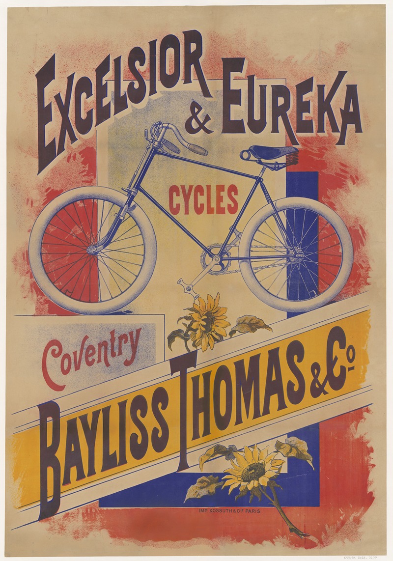 Excelsior & Eureka. Cycles, Coventry. Bayliss Thomas & Co by Imp. Kossuth & Cie, 1895 — digital art print download