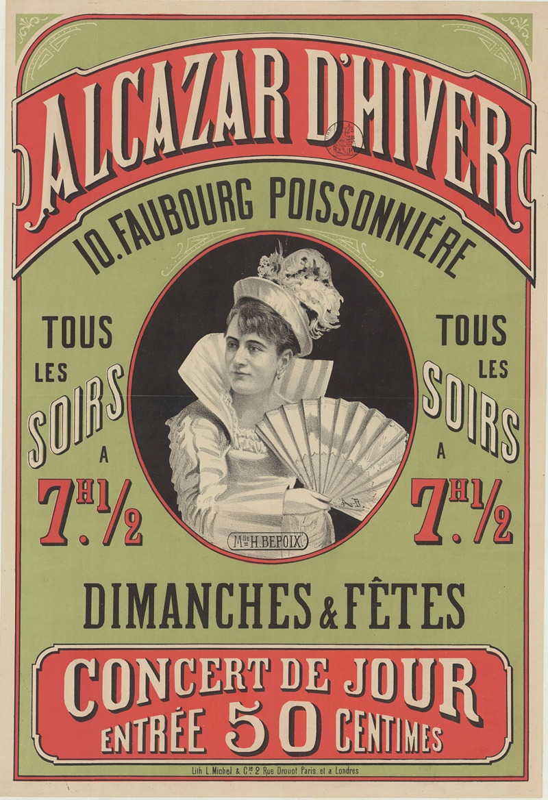 Alcazar d'Hiver… Mlle Bepoix by Imp. L. Michel, 1878 — digital art print download