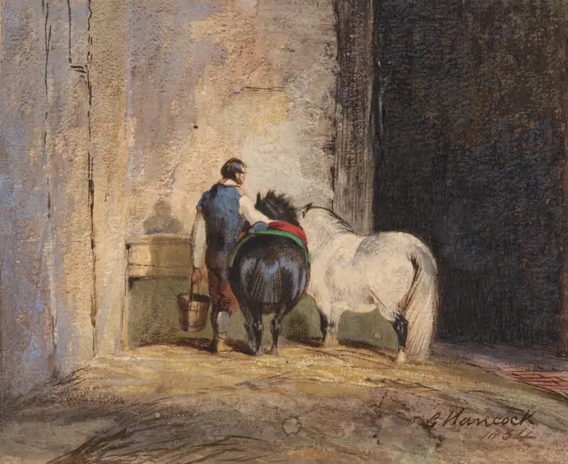 Два шетландских пони с конюхом by Чарльз Хэнкок, 1834 — digital art print download