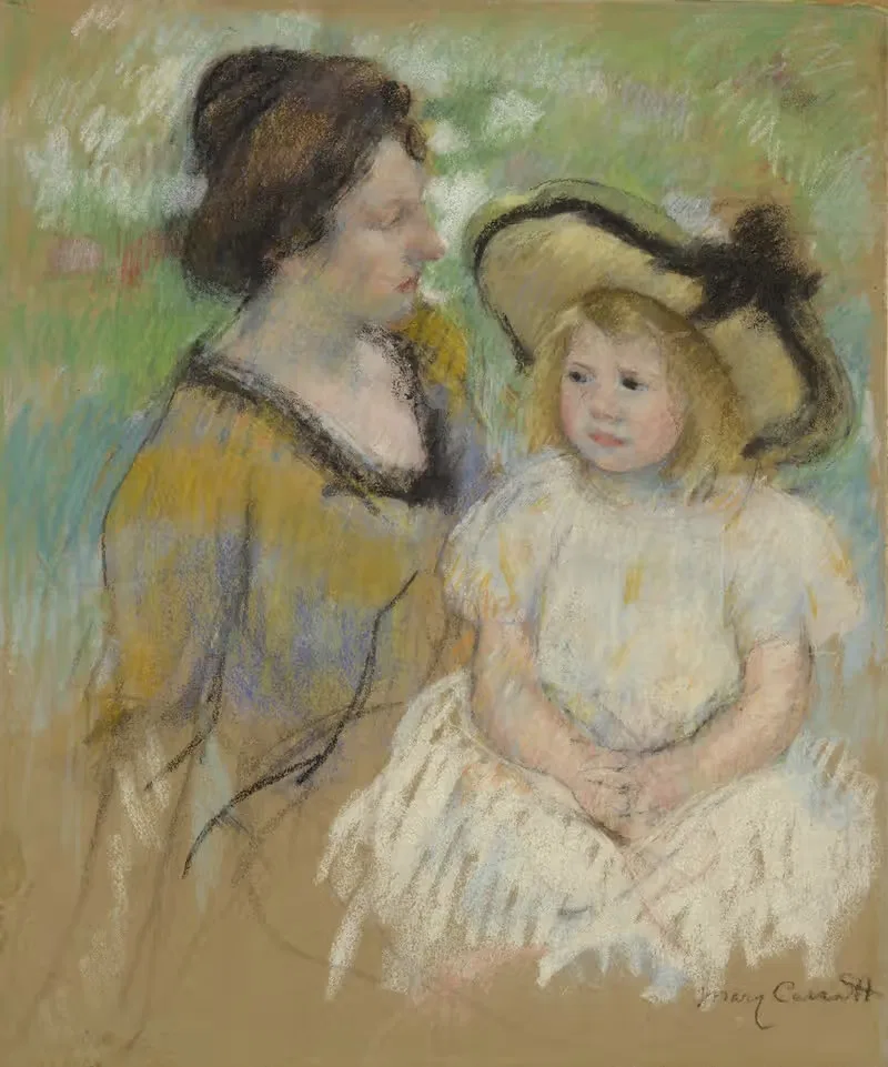 Simone Seated on the Grass Next to Her Mother — Mary Cassatt