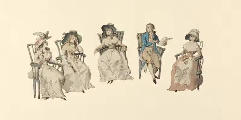 Author Reading from a Manuscript to Four Ladies — Matthew Haughton