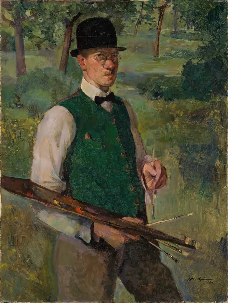 Selbstbildnis mit Palette im Freien — Arthur Grimm