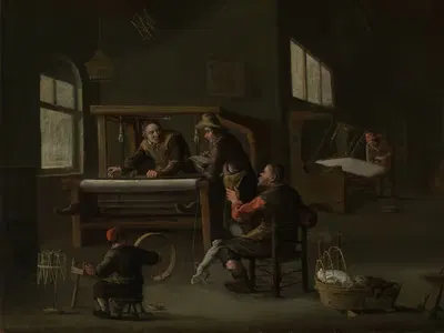 Inneres einer Weberwerkstatt by Cornelis Beelt — digital art print download