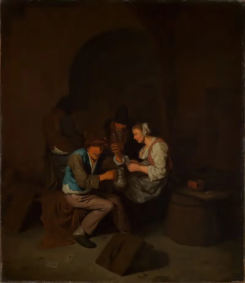 Vier zechende Bauern mit einer Frau — Cornelis Pietersz. Bega