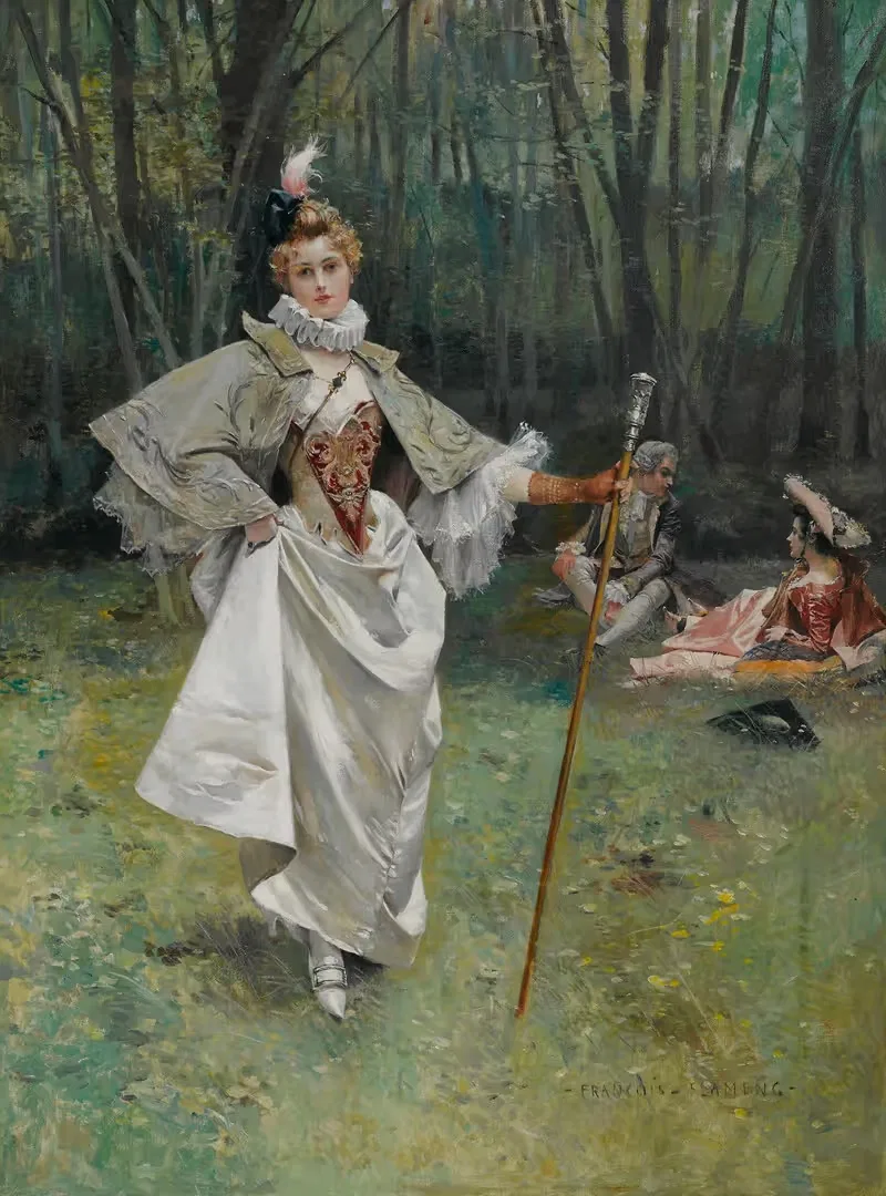 An elegant beauty in the park — François Flameng