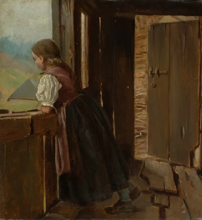 Девушка на беседке крестьянского дома by Ханс Тома, 1862 — digital art print download