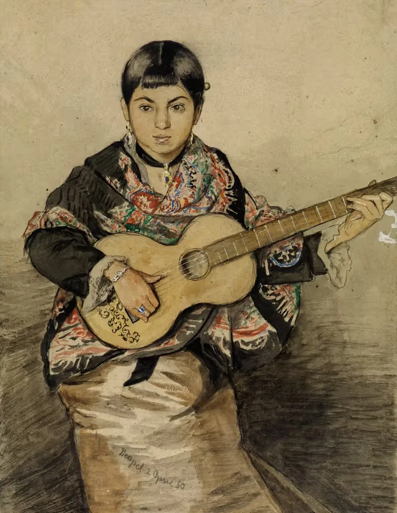 Neapolitan woman with guitar — Hans Thoma