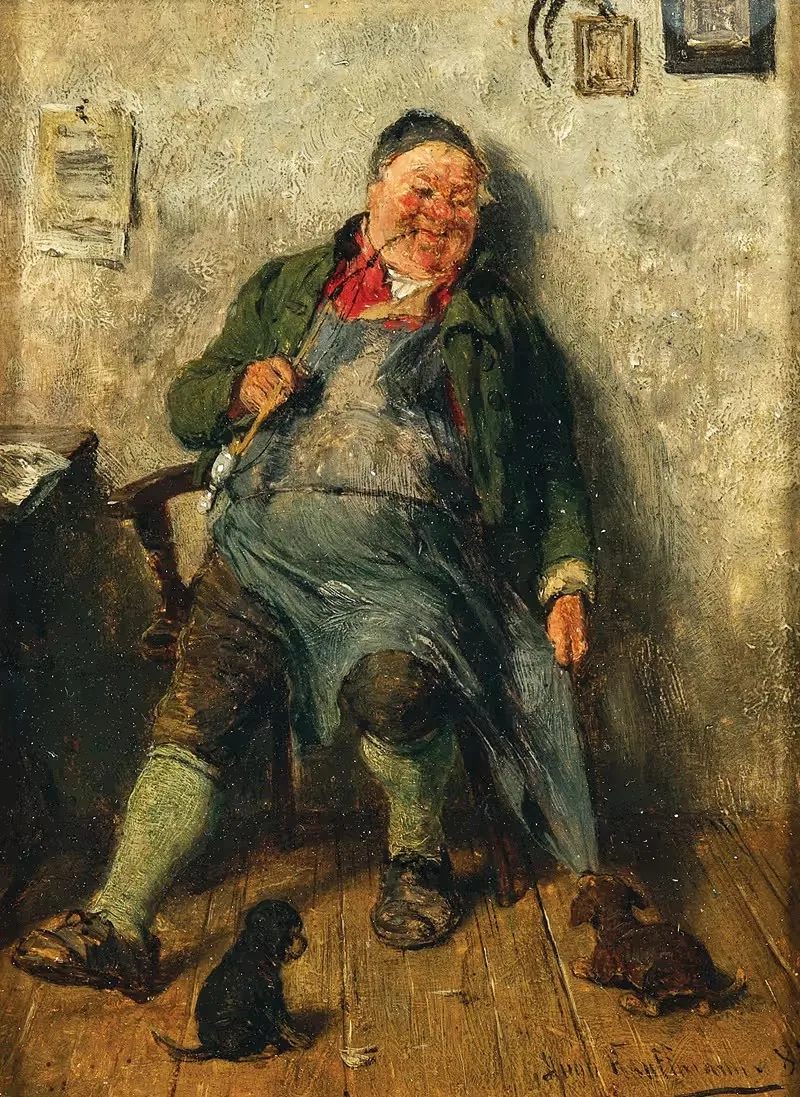 Хозяин с щенками by Хьюго Кауфманн, 1887 — digital art print download
