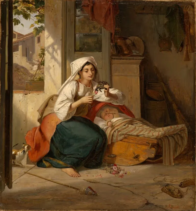 Итальянка у колыбели by Иоганн Баптист Кирнер, 1834 — digital art print download