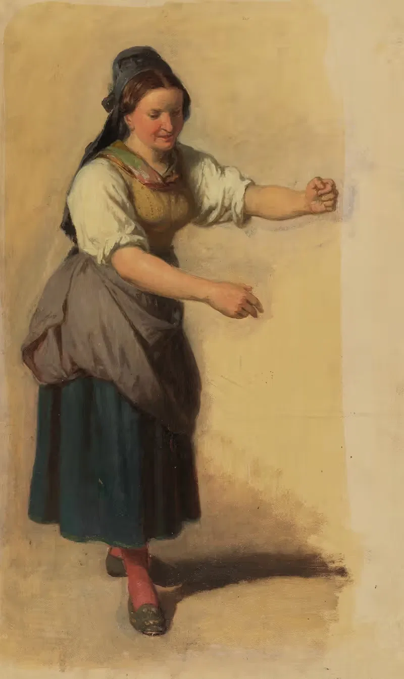 Junge Schwarzwälder Bäuerin mit vorgestreckten Armen — Johann Baptist Kirner