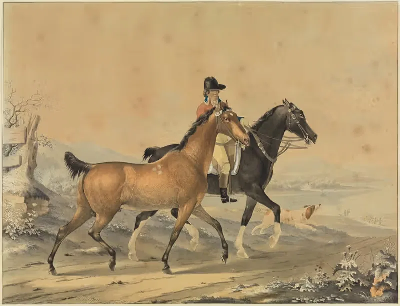 Reiter mit zwei Pferden und Hund — Johann Georg Pforr