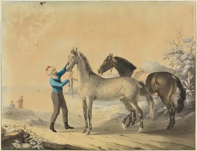 Türke mit zwei Pferden am Meer — Johann Georg Pforr