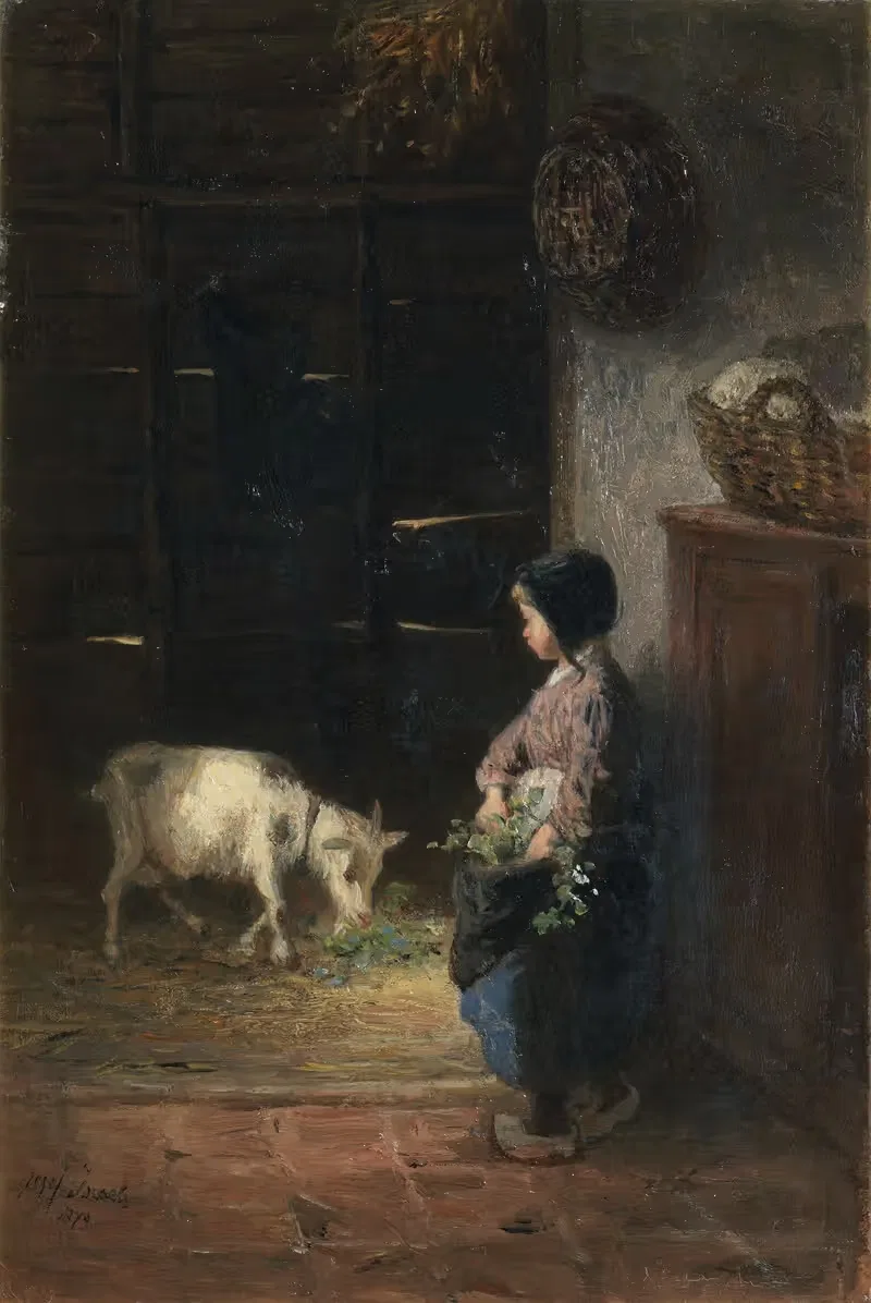 Кормление домашней козы by Йозеф Исраэльс, 1879 — digital art print download