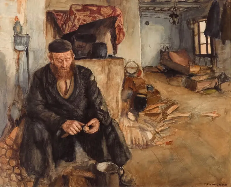 Интерьер с мужчиной, чистящим картошку by Мавриций Минковский, 1908 — digital art print download