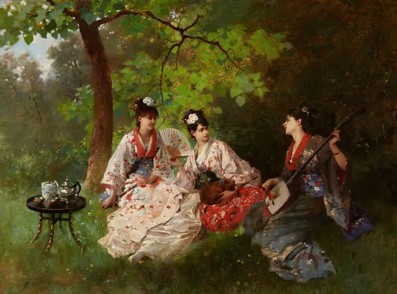 Tea time in the park by Philippe-Jacques Linder — digital art print download