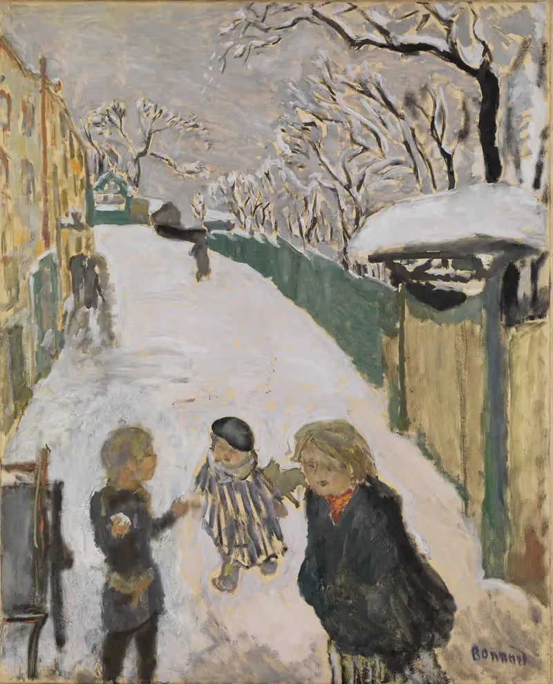 Straße im Schnee mit spielenden Kindern — Pierre Bonnard