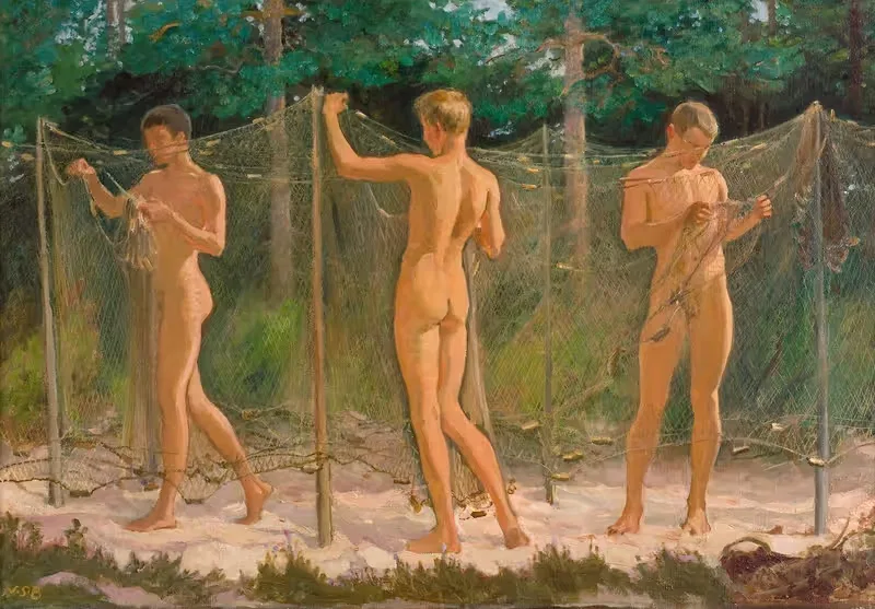 Boys Gathering a Fishing Net — Venny Soldan-Brofeldt