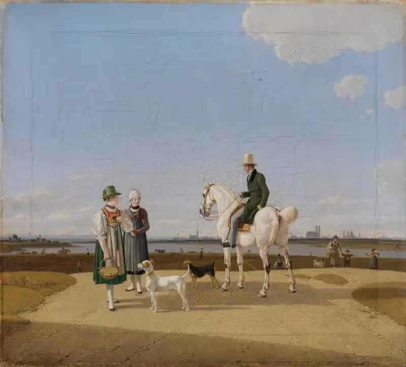 Всадник и две крестьянки by Вильгельм фон Кобелл, 1829 — digital art print download