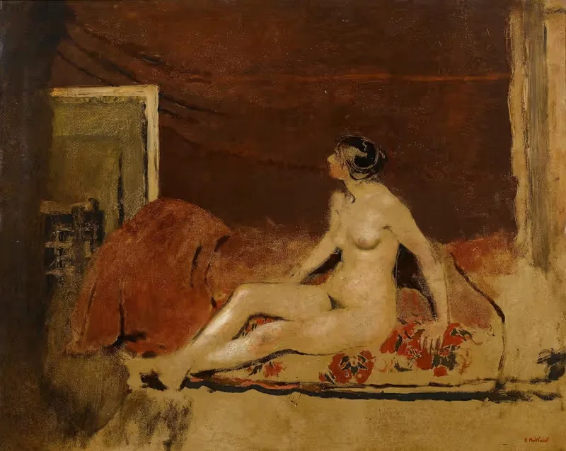 Ню на покрывале с красным цветочным узором by Эдвард Вюйяр, c.1888 — digital art print download