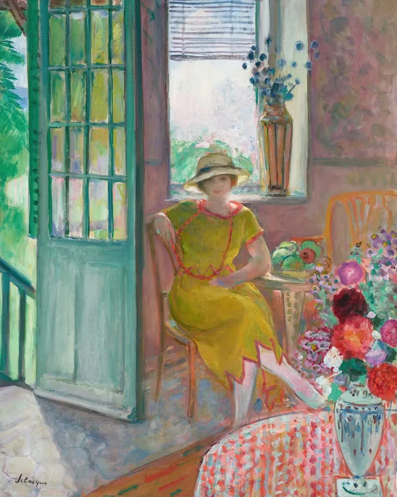 Young woman in a flowery interior — Henri Lebasque