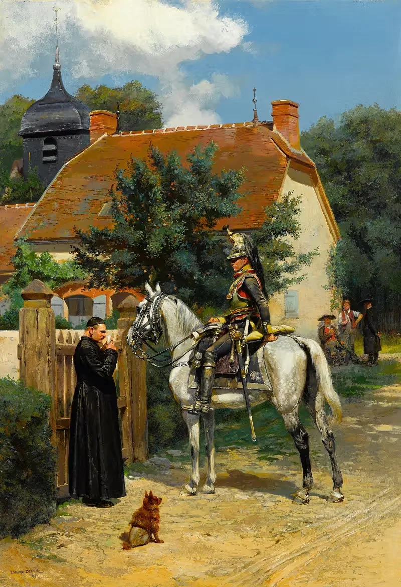 A halt in the village — Jean-Baptiste Édouard Detaille