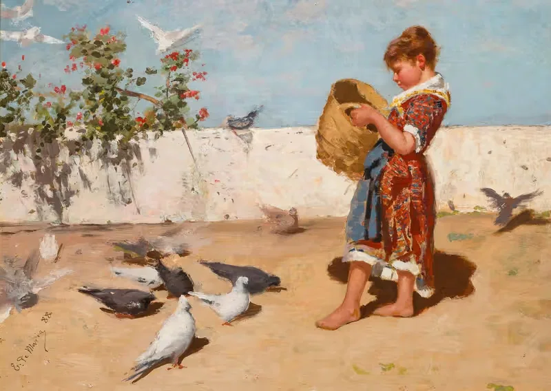Кормление голубей by Этторе Де Мария Берглер, 1888 — digital art print download