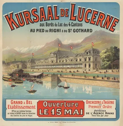 Kursaal de Lucerne aux bords du Lac des 4 cantons by Jules Chéret, 1887 — digital art print download