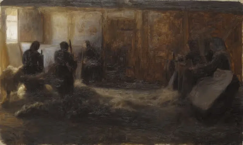 Обработка льна в Тидсвильде, Зеландия by Юлий Паулсен, 1887 — digital art print download