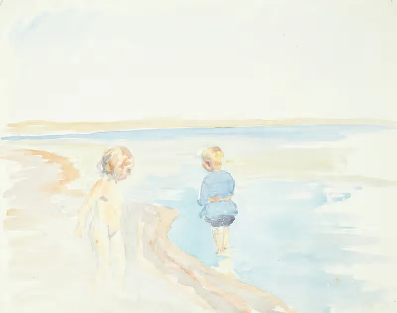 Børn ved stranden by Peter Hansen — digital art print download