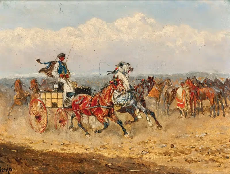 Венгерская ярмарка лошадей by Александр фон Бенса — digital art print download