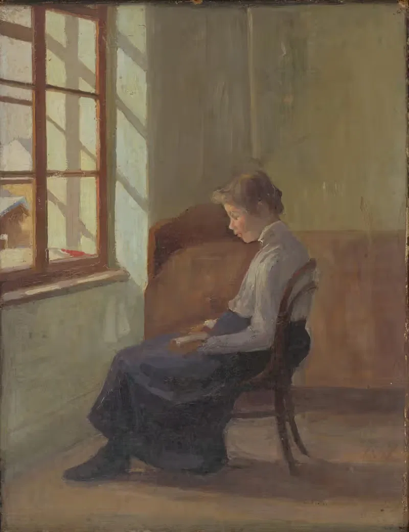 Женщина, читающая у окна by Эдуард Путра, 1895 — digital art print download