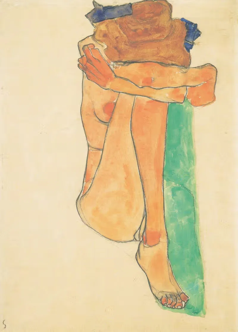 Weiblicher Akt mit grünem Polster — Egon Schiele