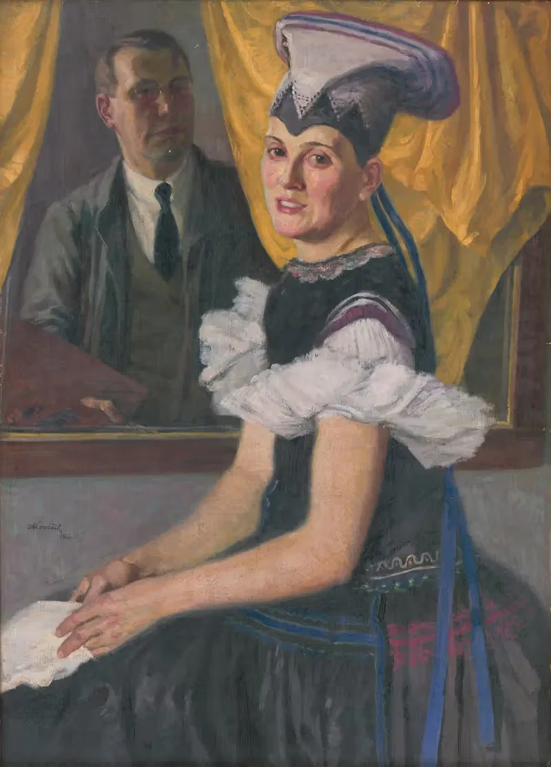 Self-Portrait with a Model in Folk Costume — Andrej Kováčik