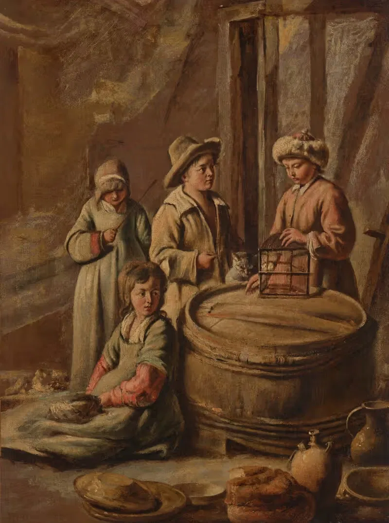 Children with a cage by Le Nain family — digital art print download