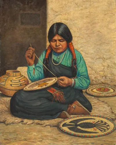 Hopi Woman Weaving Plaques by Carl Moon — digital art print download