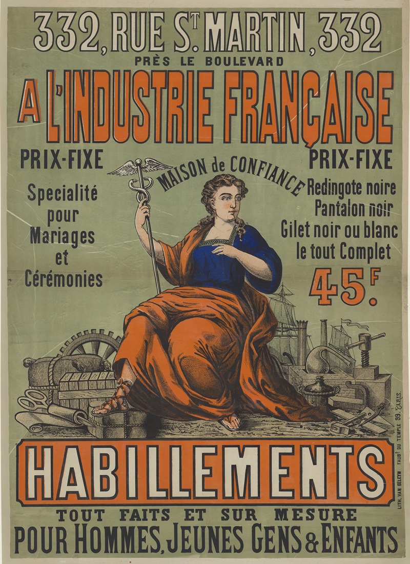 A l'Industrie française by Lith. Van Geleyn, 1874 — digital art print download