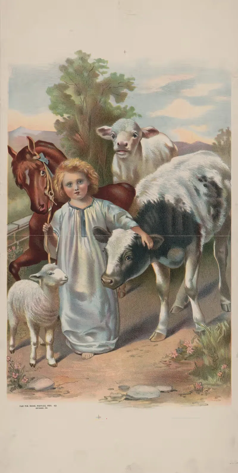 Child with lamb, horse, and cows — Fair Pub. House