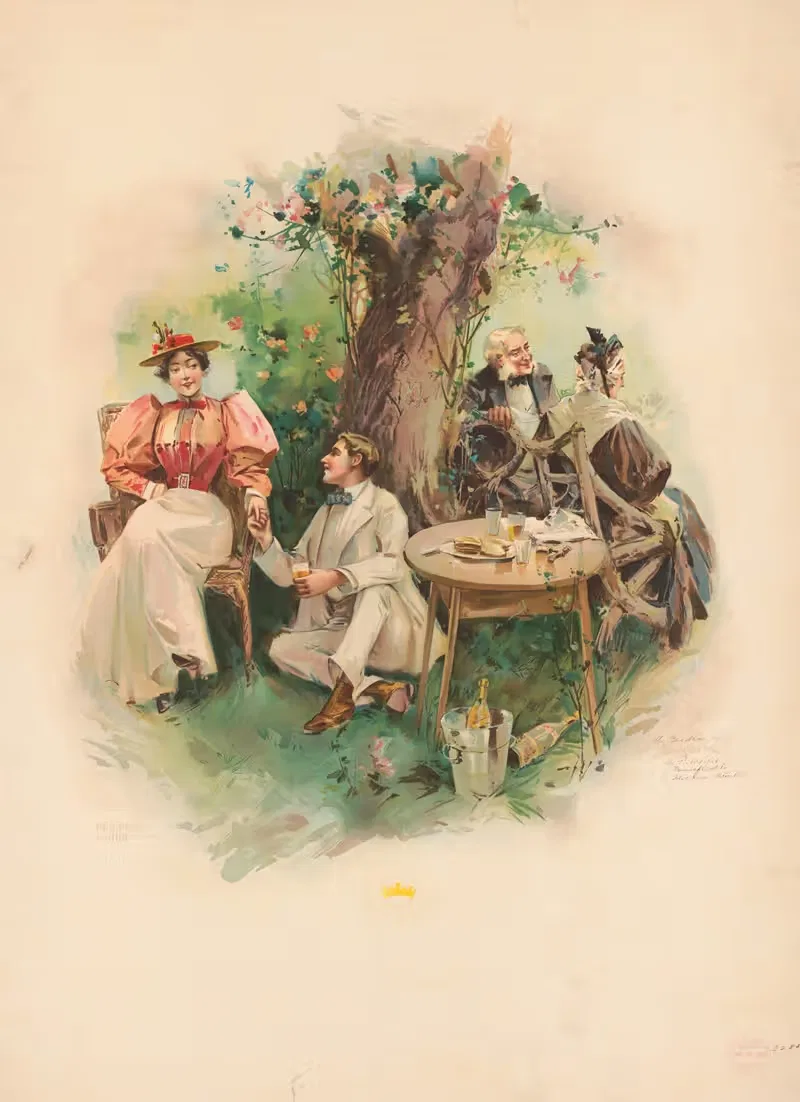 A garden party by Fred Achert, 1895 — digital art print download