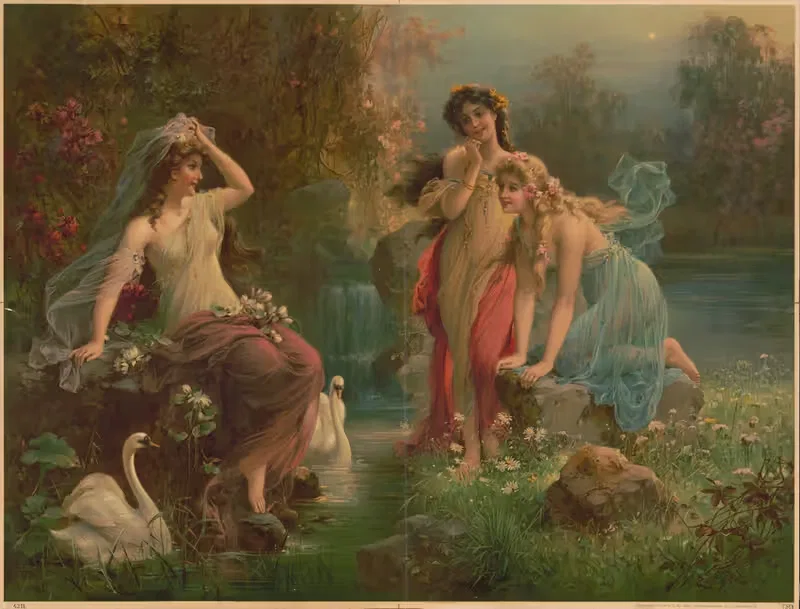 Три нимфы с лебедями by Кунстенштальтен А.Г., 1914 — digital art print download