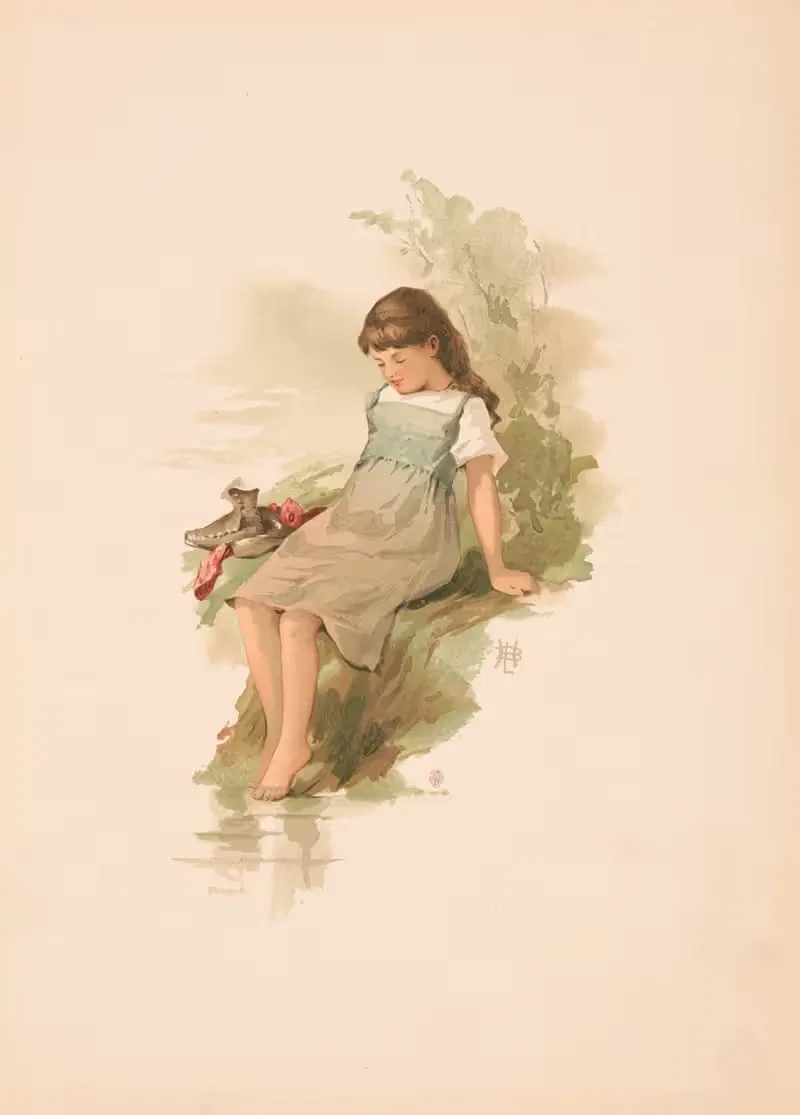 Study. Girl seated on a mossy bank — Louis Prang & Co.