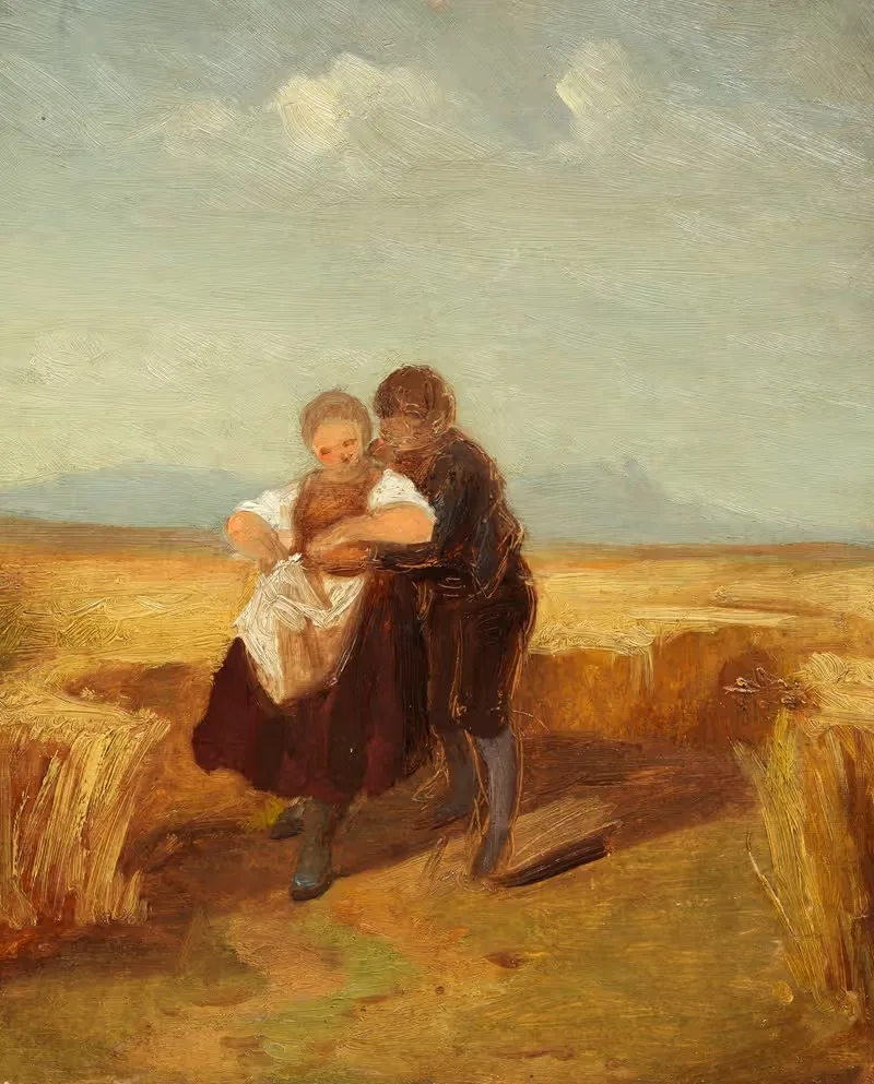 Мальчик и девочка на поле с зерном by Карл Спицвег, 1840 — digital art print download