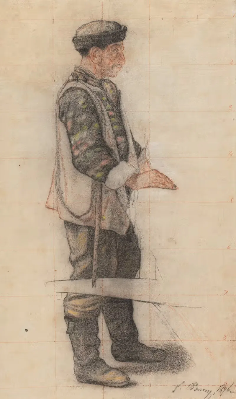 Носильщик носилок (Эскиз для 'Павшего кровельщика') by Франсуа Бонвен, 1876 — digital art print download