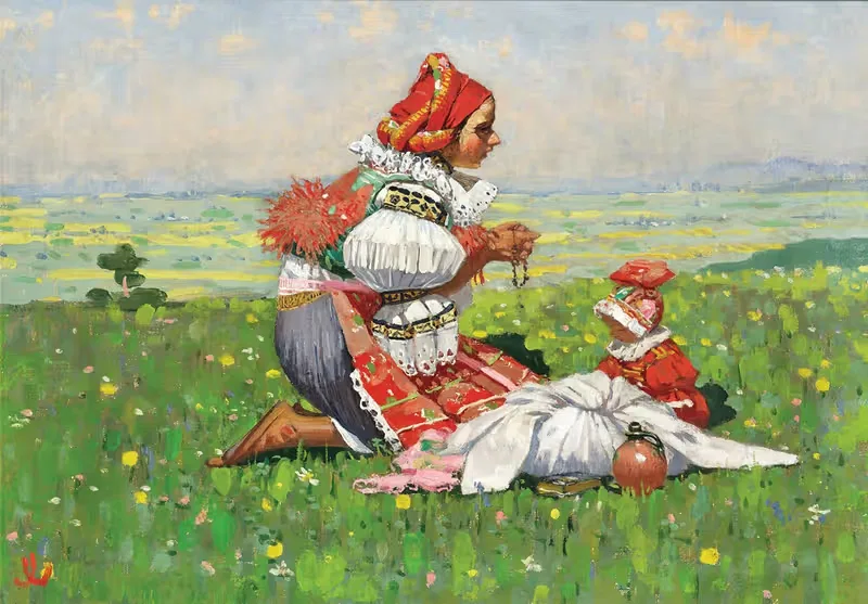 Young mother with her child on Pilgrimage — Joža Úprka