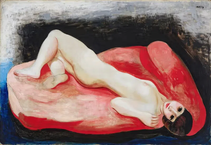 Ню, лежащая на красном диване by Моис Кислинг, 1927 — digital art print download