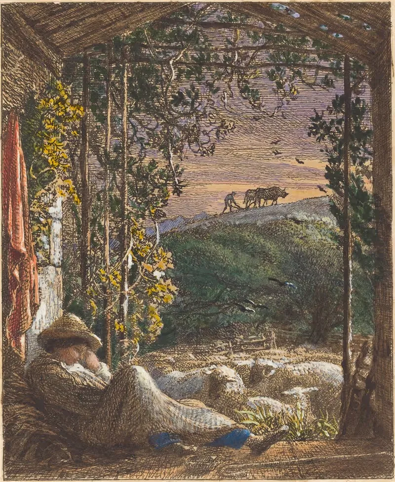Спящий пастух; раннее утро by Самуэль Палмер, 1857 — digital art print download