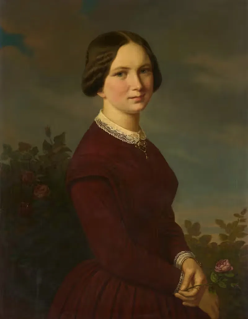 Молодая девушка с розой в руке by Вильгельм Дюрр, 1850 — digital art print download