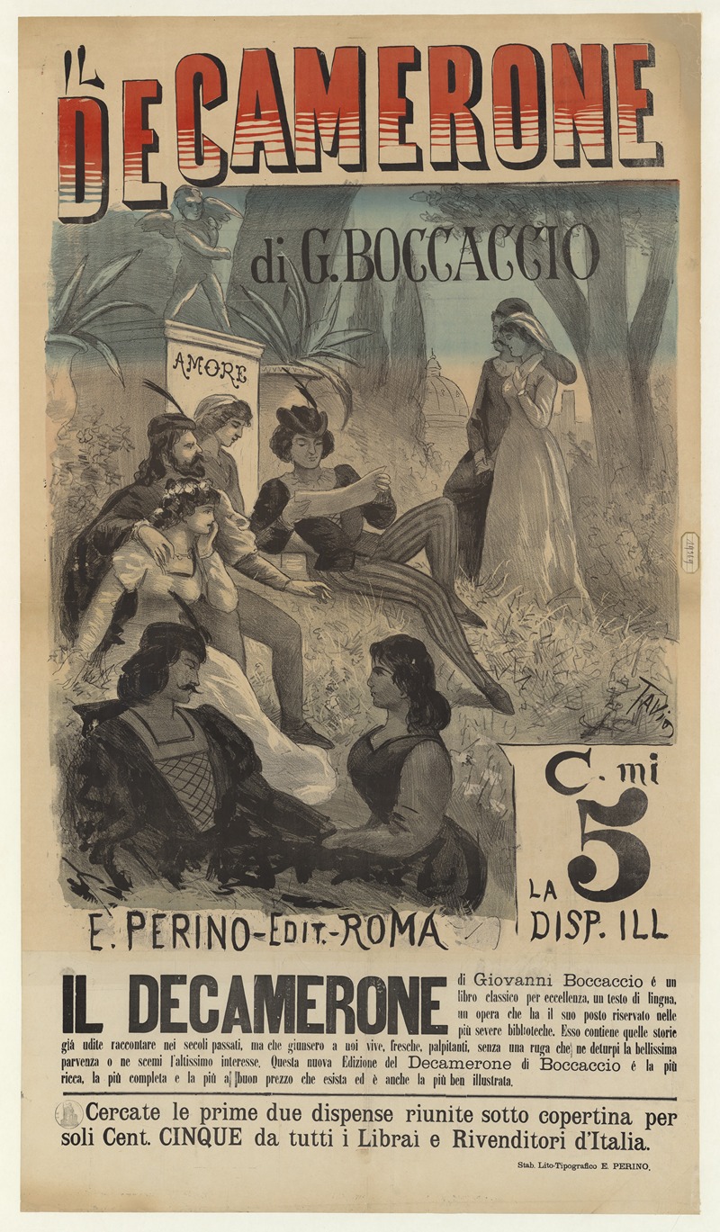 Il Decamerone di G. Boccaccio by Ottavio Rodella Tavio, 1890 — digital art print download